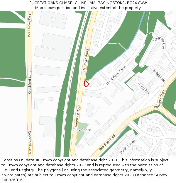1, GREAT OAKS CHASE, CHINEHAM, BASINGSTOKE, RG24 8WW: Location map and indicative extent of plot
