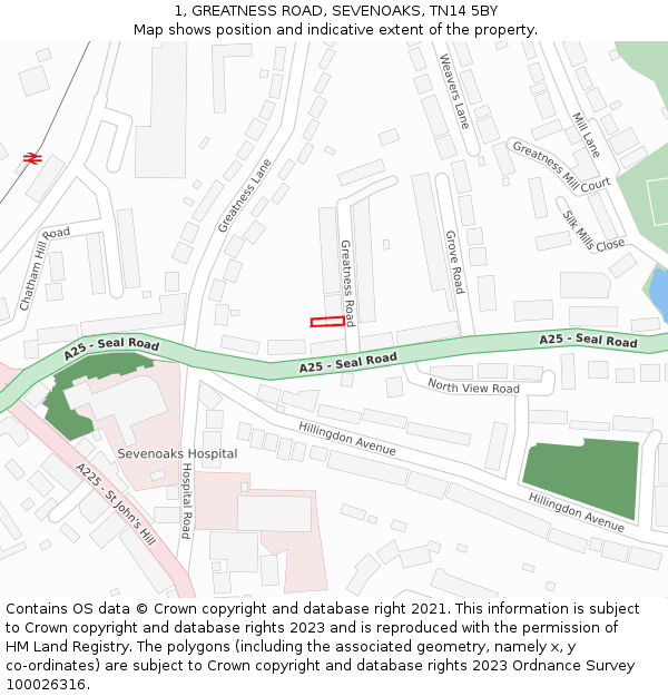 1, GREATNESS ROAD, SEVENOAKS, TN14 5BY: Location map and indicative extent of plot
