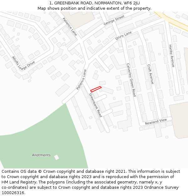 1, GREENBANK ROAD, NORMANTON, WF6 2JU: Location map and indicative extent of plot