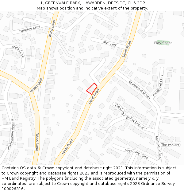 1, GREENVALE PARK, HAWARDEN, DEESIDE, CH5 3DP: Location map and indicative extent of plot