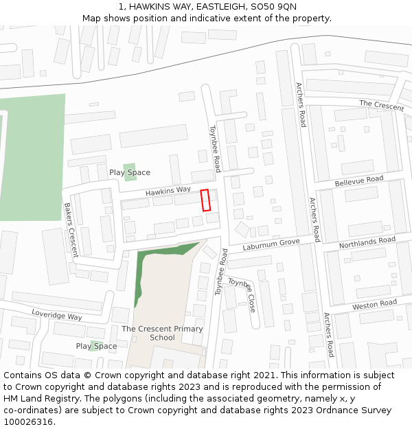 1, HAWKINS WAY, EASTLEIGH, SO50 9QN: Location map and indicative extent of plot