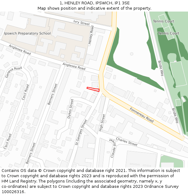 1, HENLEY ROAD, IPSWICH, IP1 3SE: Location map and indicative extent of plot