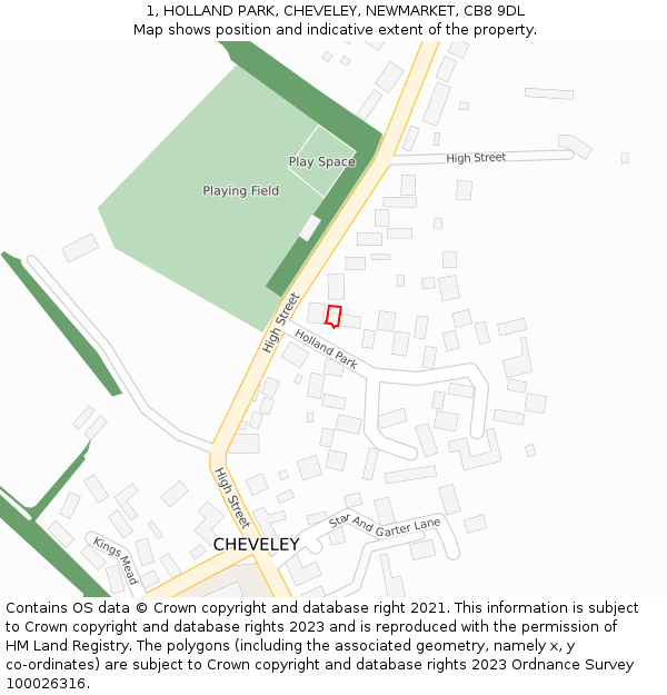 1, HOLLAND PARK, CHEVELEY, NEWMARKET, CB8 9DL: Location map and indicative extent of plot