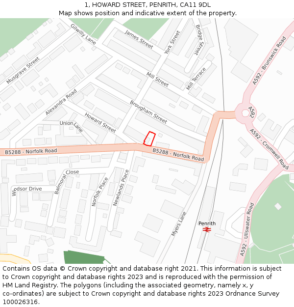 1, HOWARD STREET, PENRITH, CA11 9DL: Location map and indicative extent of plot