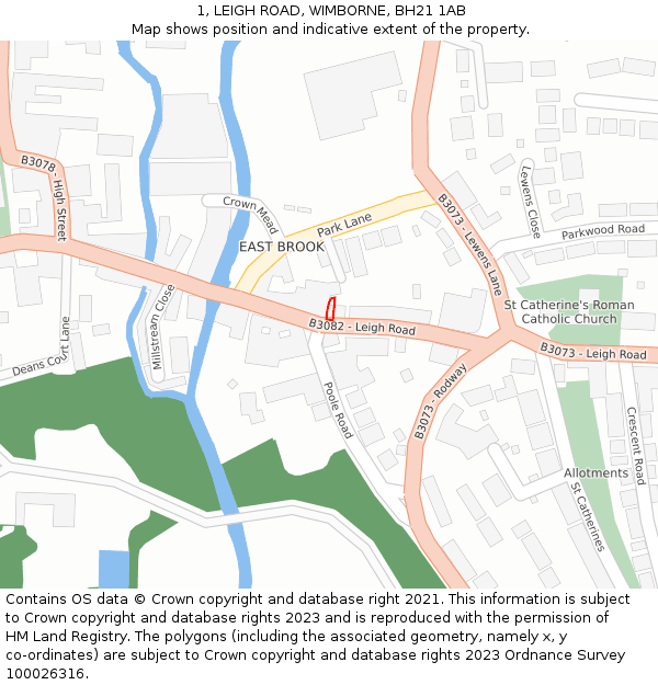 1, LEIGH ROAD, WIMBORNE, BH21 1AB: Location map and indicative extent of plot