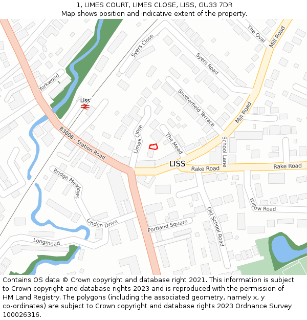 1, LIMES COURT, LIMES CLOSE, LISS, GU33 7DR: Location map and indicative extent of plot