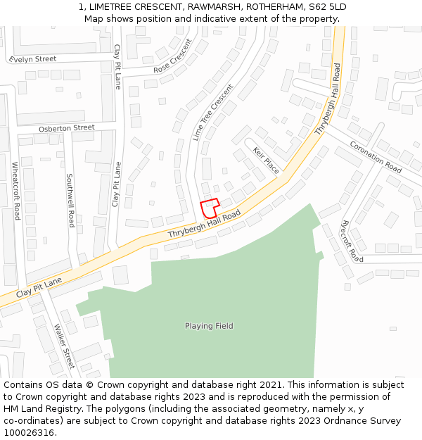 1, LIMETREE CRESCENT, RAWMARSH, ROTHERHAM, S62 5LD: Location map and indicative extent of plot