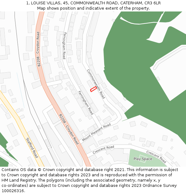 1, LOUISE VILLAS, 45, COMMONWEALTH ROAD, CATERHAM, CR3 6LR: Location map and indicative extent of plot