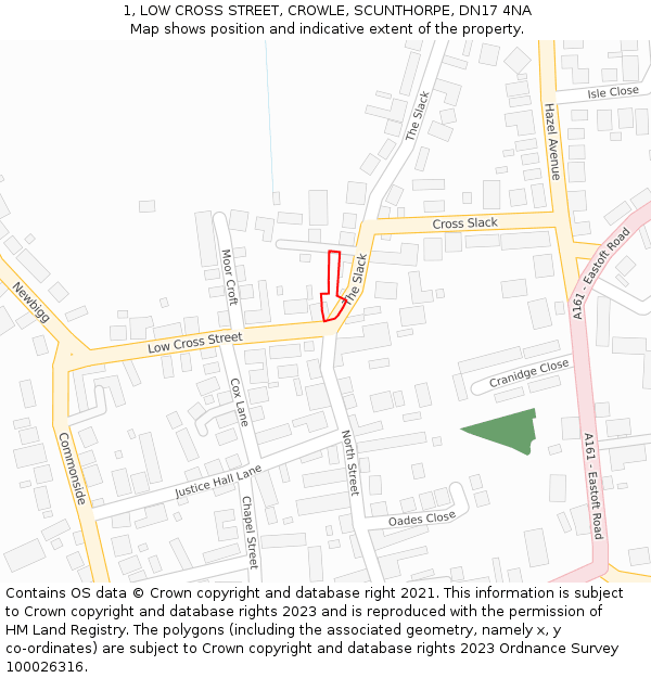 1, LOW CROSS STREET, CROWLE, SCUNTHORPE, DN17 4NA: Location map and indicative extent of plot