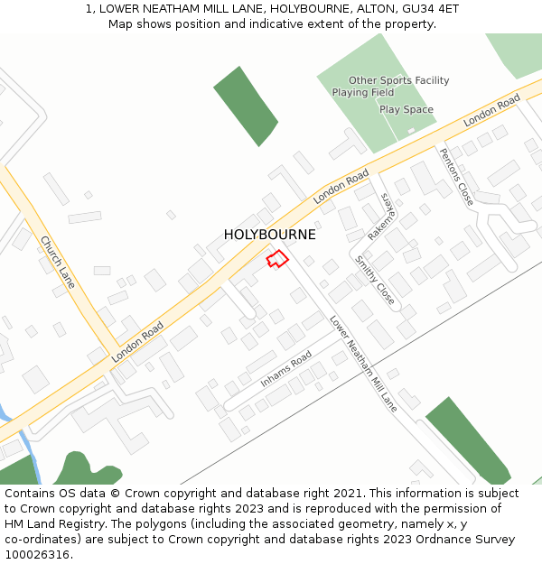 1, LOWER NEATHAM MILL LANE, HOLYBOURNE, ALTON, GU34 4ET: Location map and indicative extent of plot