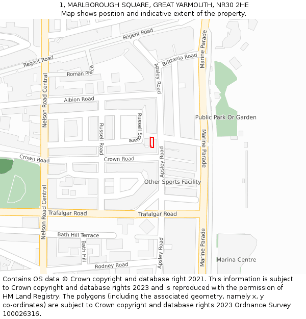 1, MARLBOROUGH SQUARE, GREAT YARMOUTH, NR30 2HE: Location map and indicative extent of plot