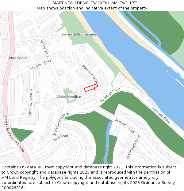 1, MARTINEAU DRIVE, TWICKENHAM, TW1 1PZ: Location map and indicative extent of plot