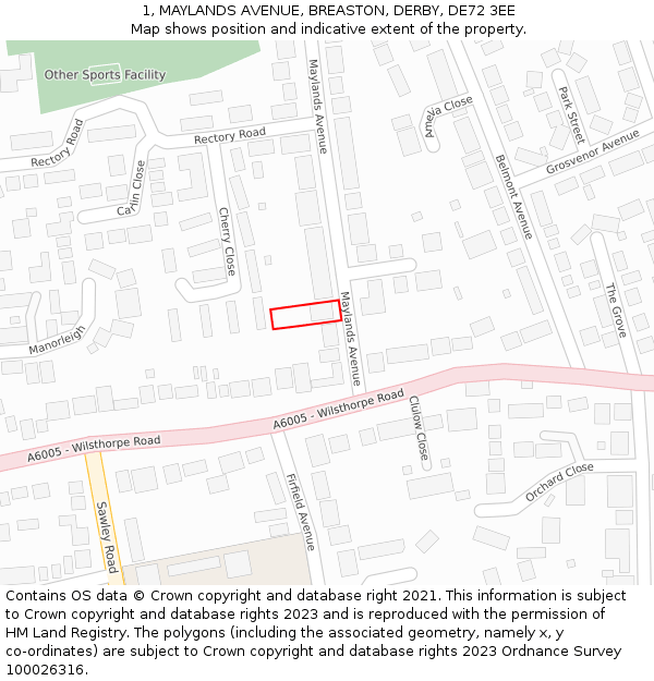 1, MAYLANDS AVENUE, BREASTON, DERBY, DE72 3EE: Location map and indicative extent of plot