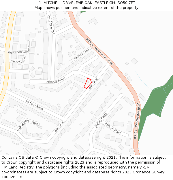 1, MITCHELL DRIVE, FAIR OAK, EASTLEIGH, SO50 7FT: Location map and indicative extent of plot
