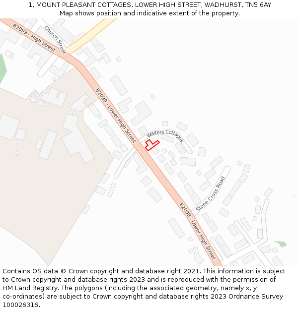 1, MOUNT PLEASANT COTTAGES, LOWER HIGH STREET, WADHURST, TN5 6AY: Location map and indicative extent of plot