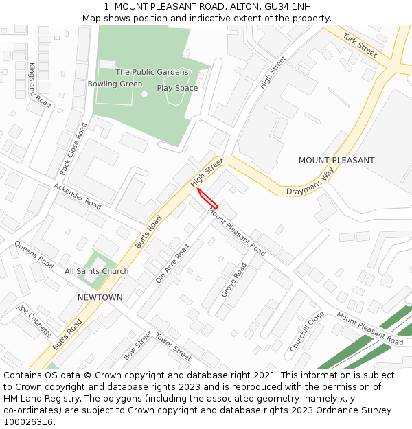 1, MOUNT PLEASANT ROAD, ALTON, GU34 1NH: Location map and indicative extent of plot