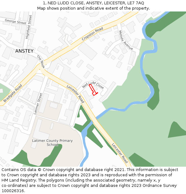 1, NED LUDD CLOSE, ANSTEY, LEICESTER, LE7 7AQ: Location map and indicative extent of plot