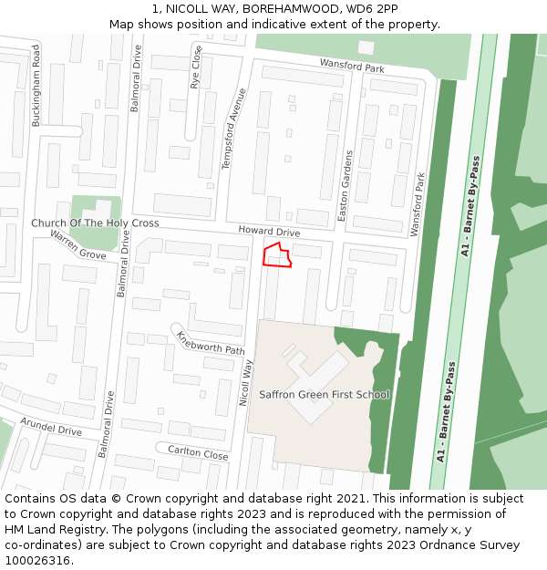 1, NICOLL WAY, BOREHAMWOOD, WD6 2PP: Location map and indicative extent of plot