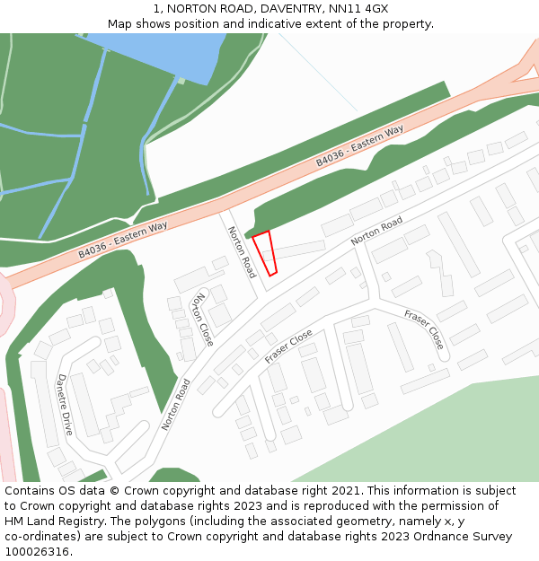 1, NORTON ROAD, DAVENTRY, NN11 4GX: Location map and indicative extent of plot