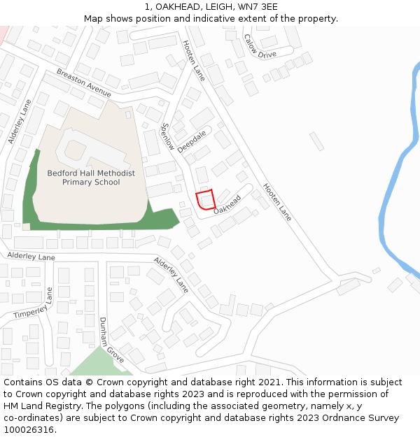 1, OAKHEAD, LEIGH, WN7 3EE: Location map and indicative extent of plot