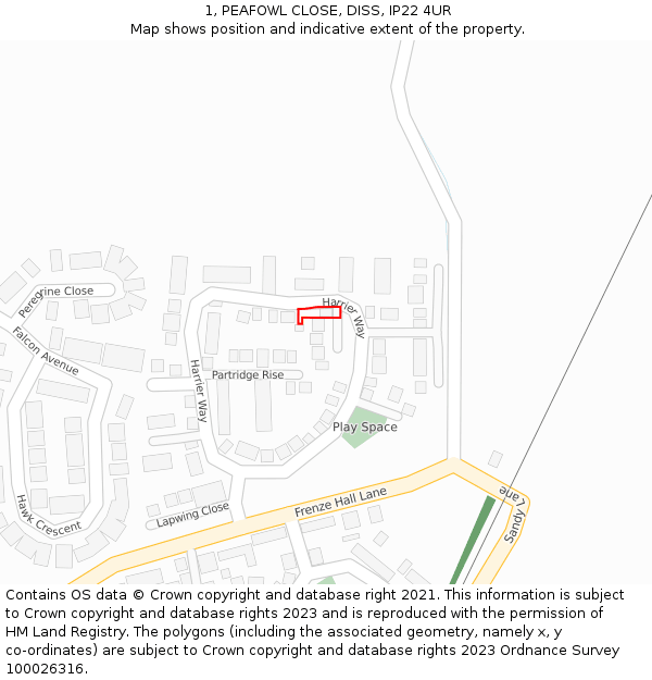 1, PEAFOWL CLOSE, DISS, IP22 4UR: Location map and indicative extent of plot