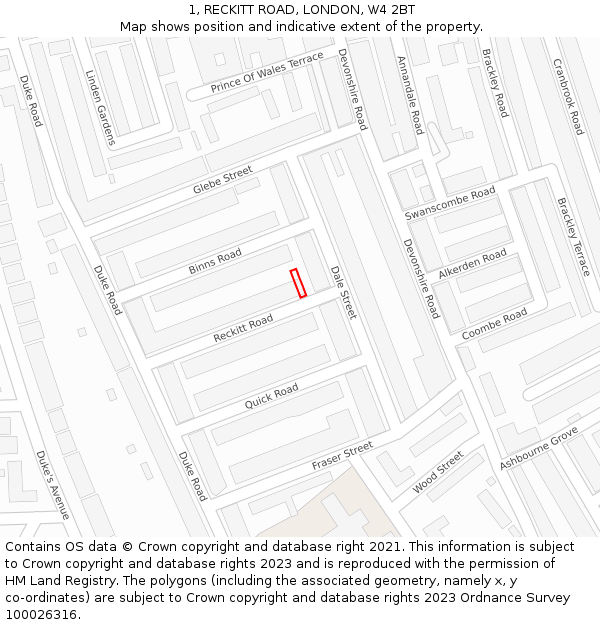 1, RECKITT ROAD, LONDON, W4 2BT: Location map and indicative extent of plot