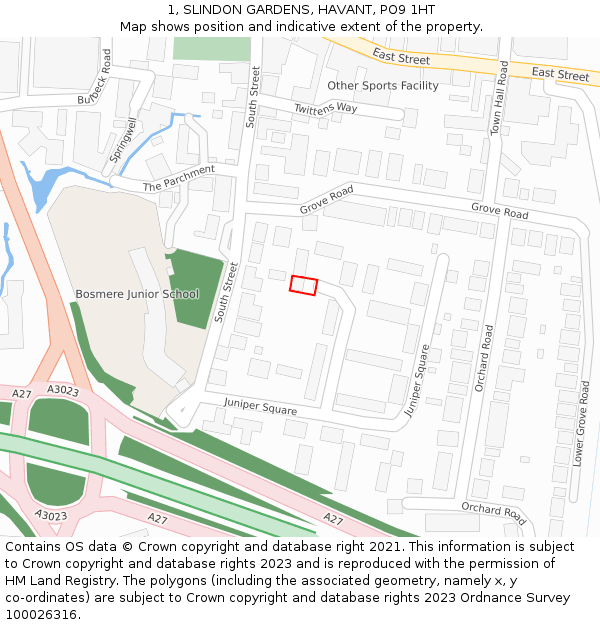 1, SLINDON GARDENS, HAVANT, PO9 1HT: Location map and indicative extent of plot