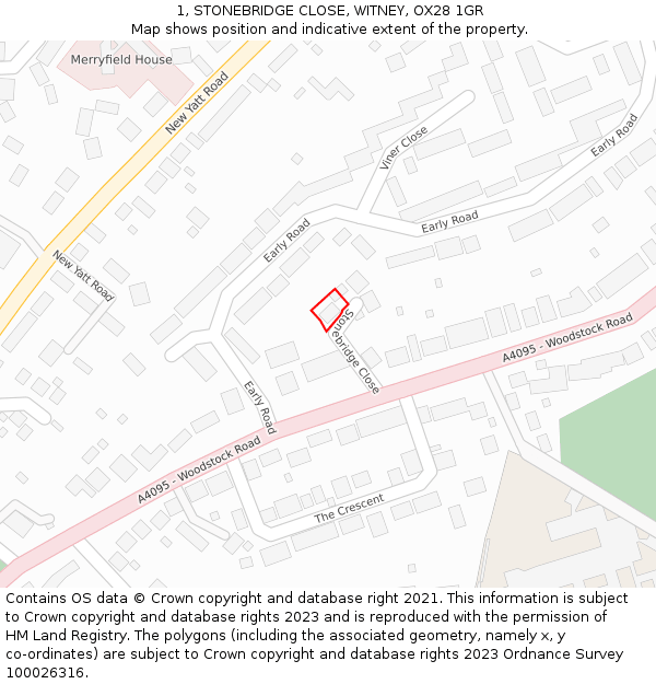 1, STONEBRIDGE CLOSE, WITNEY, OX28 1GR: Location map and indicative extent of plot