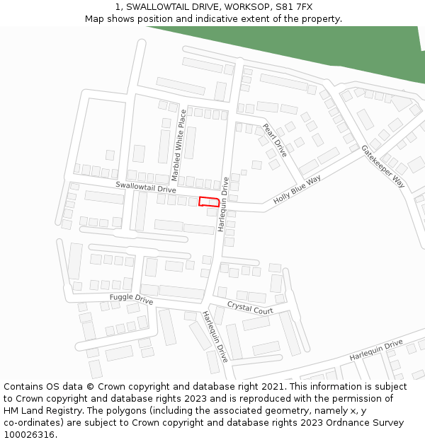 1, SWALLOWTAIL DRIVE, WORKSOP, S81 7FX: Location map and indicative extent of plot