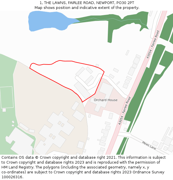 1, THE LAWNS, FAIRLEE ROAD, NEWPORT, PO30 2PT: Location map and indicative extent of plot
