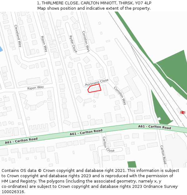 1, THIRLMERE CLOSE, CARLTON MINIOTT, THIRSK, YO7 4LP: Location map and indicative extent of plot