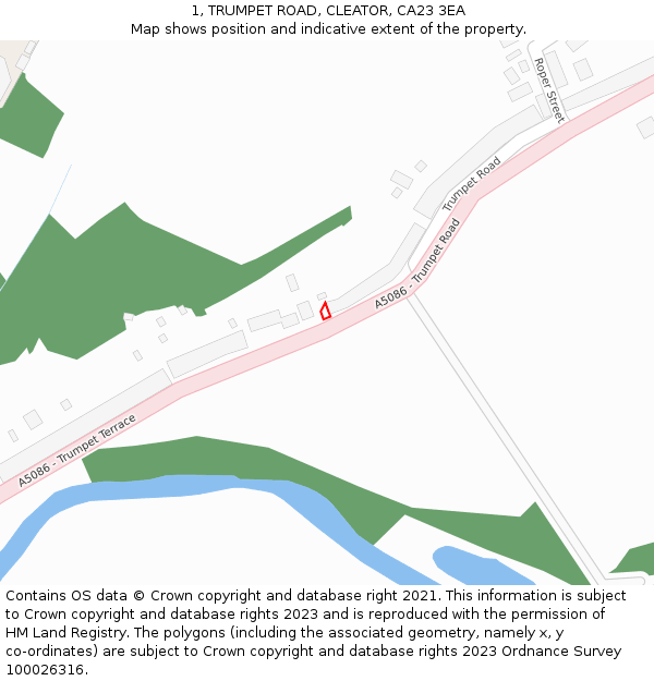 1, TRUMPET ROAD, CLEATOR, CA23 3EA: Location map and indicative extent of plot