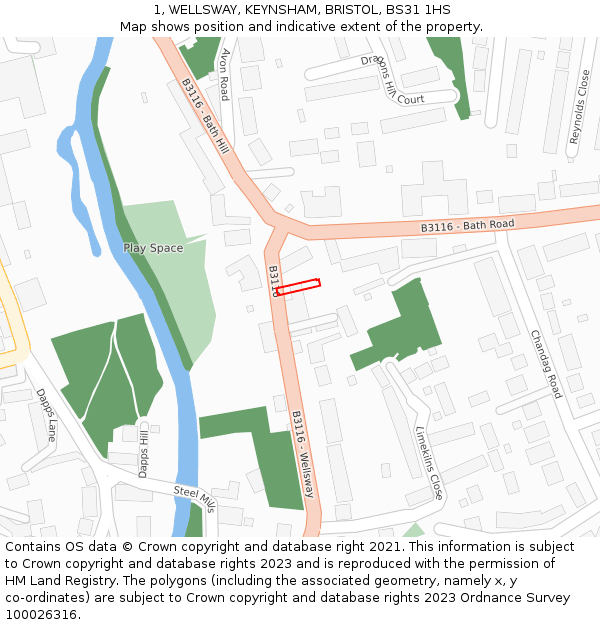 1, WELLSWAY, KEYNSHAM, BRISTOL, BS31 1HS: Location map and indicative extent of plot