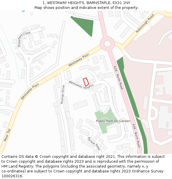 1, WESTAWAY HEIGHTS, BARNSTAPLE, EX31 1NY: Location map and indicative extent of plot