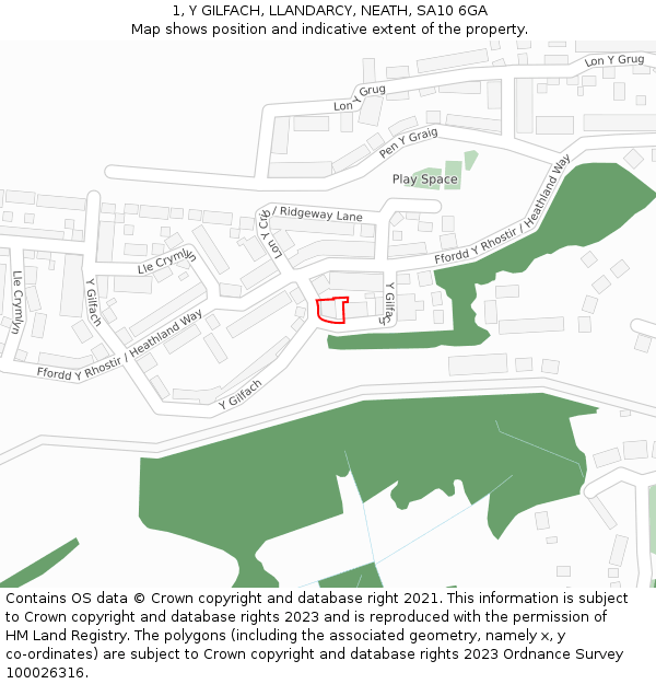 1, Y GILFACH, LLANDARCY, NEATH, SA10 6GA: Location map and indicative extent of plot