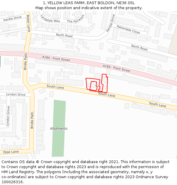 1, YELLOW LEAS FARM, EAST BOLDON, NE36 0SL: Location map and indicative extent of plot