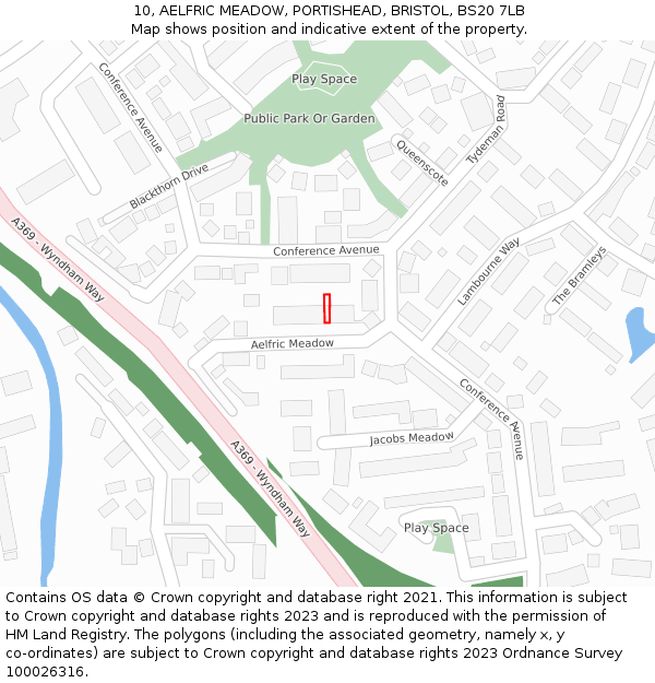 10, AELFRIC MEADOW, PORTISHEAD, BRISTOL, BS20 7LB: Location map and indicative extent of plot