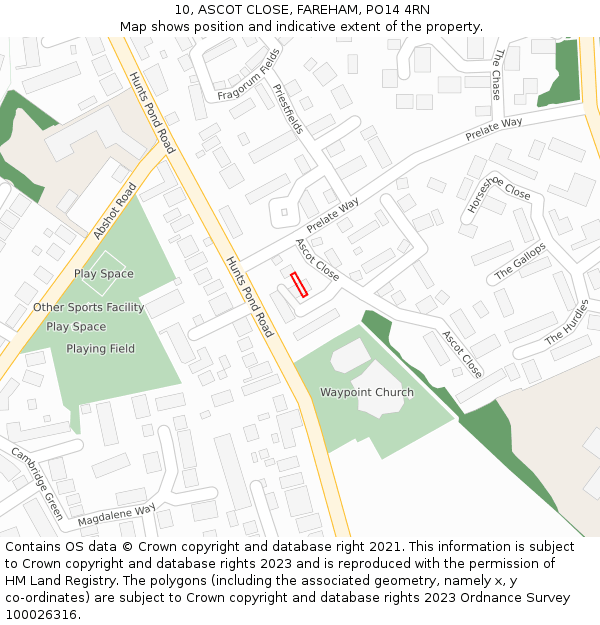 10, ASCOT CLOSE, FAREHAM, PO14 4RN: Location map and indicative extent of plot