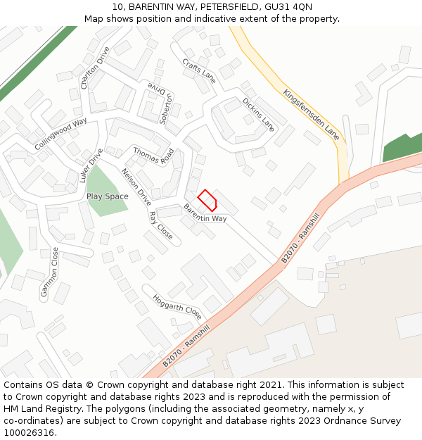 10, BARENTIN WAY, PETERSFIELD, GU31 4QN: Location map and indicative extent of plot