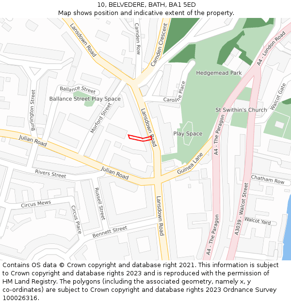 10, BELVEDERE, BATH, BA1 5ED: Location map and indicative extent of plot