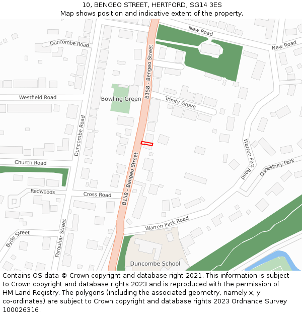 10, BENGEO STREET, HERTFORD, SG14 3ES: Location map and indicative extent of plot