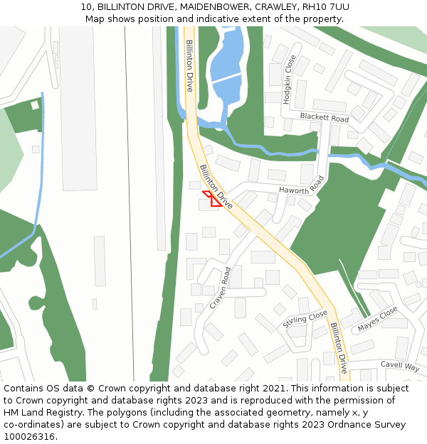 10, BILLINTON DRIVE, MAIDENBOWER, CRAWLEY, RH10 7UU: Location map and indicative extent of plot