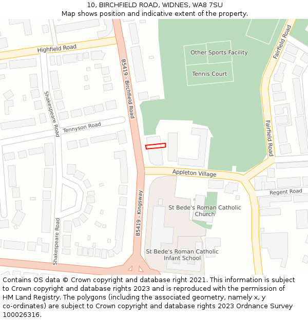 10, BIRCHFIELD ROAD, WIDNES, WA8 7SU: Location map and indicative extent of plot