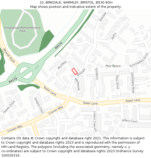 10, BIRKDALE, WARMLEY, BRISTOL, BS30 8GH: Location map and indicative extent of plot