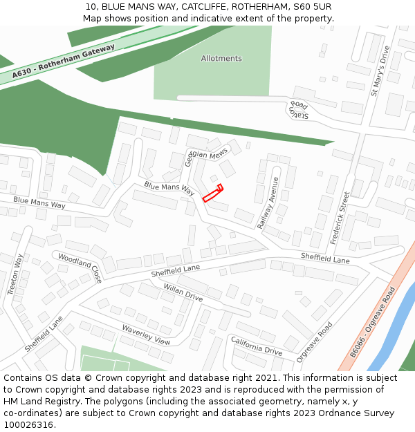 10, BLUE MANS WAY, CATCLIFFE, ROTHERHAM, S60 5UR: Location map and indicative extent of plot