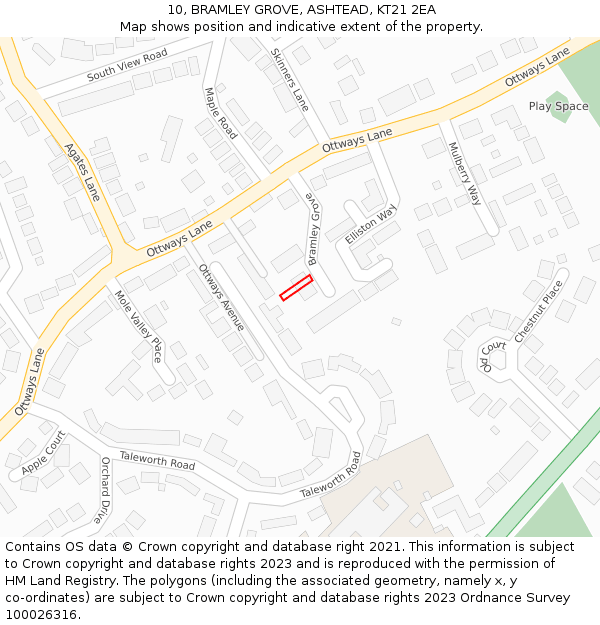 10, BRAMLEY GROVE, ASHTEAD, KT21 2EA: Location map and indicative extent of plot