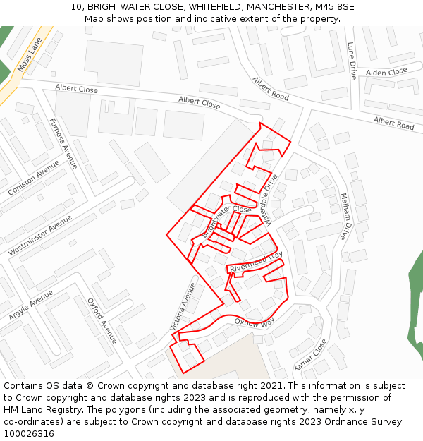 10, BRIGHTWATER CLOSE, WHITEFIELD, MANCHESTER, M45 8SE: Location map and indicative extent of plot
