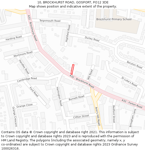 10, BROCKHURST ROAD, GOSPORT, PO12 3DE: Location map and indicative extent of plot