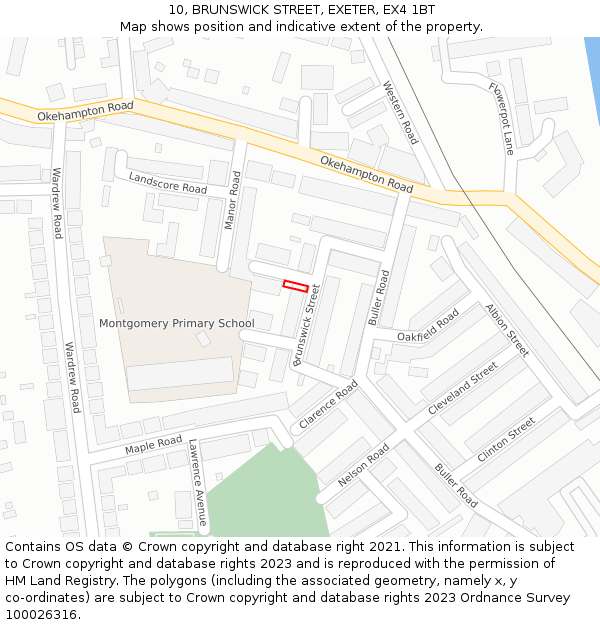 10, BRUNSWICK STREET, EXETER, EX4 1BT: Location map and indicative extent of plot