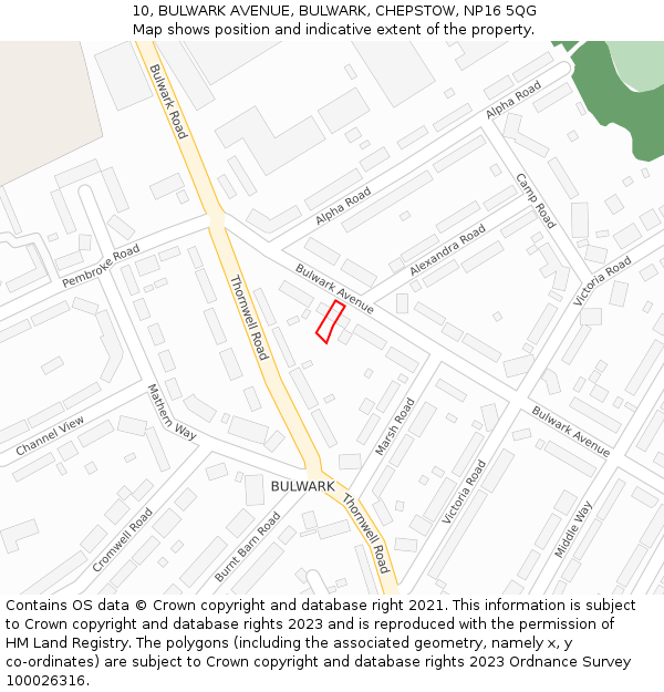 10, BULWARK AVENUE, BULWARK, CHEPSTOW, NP16 5QG: Location map and indicative extent of plot
